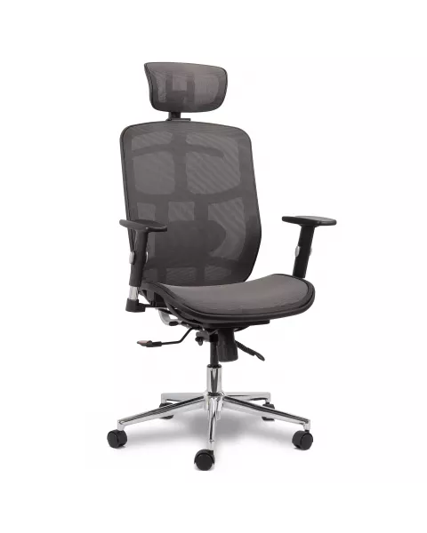 Cadeira de Escritório Comfy ErgoPro Preta  Tela Mesh Cinza, Braço e Assento Ajustáveis e Relax Avançado
