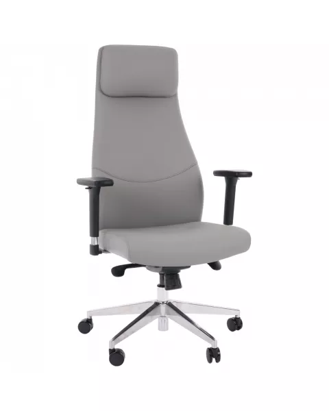 Cadeira de Escritório Comfy Luxe PVC Cinza, Base Alumínio, Braço 3D e Relax Avançado