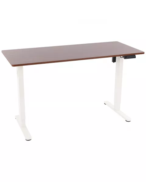 Mesa com Regulagem de Altura Elétrica Comfy ErgoLift Base Branca com 3 Memórias e Tampo Marrom